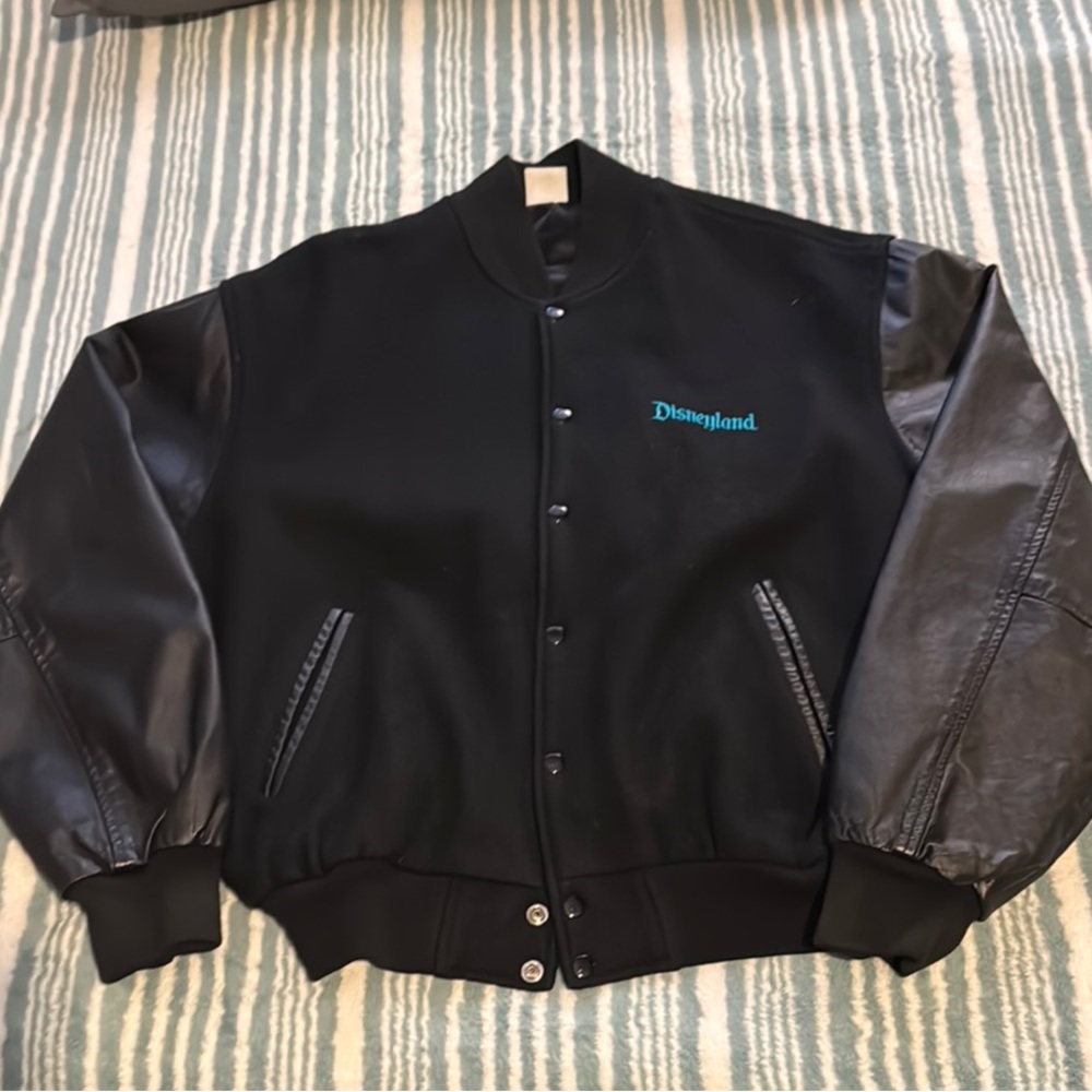 Disney Black Varsity Bomber Jacket with Textured Fabric